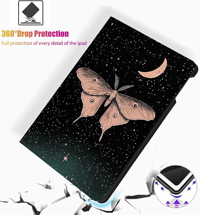 for Microsoft Surface Go 4/3/2/1-10.5" 2021 Tablet Case,Auto Wake/Sleep,Adjustable Stand Protective Cover - Moth Starry Sky