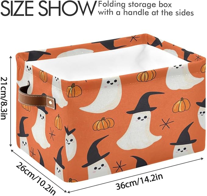 Kigai Storage Basket, Fabric Collapsible Closet Organizer Bin | Halloween Boo Waterproof Foldable Canvas Basket with Handles for Shelves, Nursery, Closet, Bedroom & Bathroom