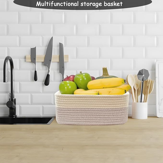 COMFY-HOMI 11.5"x7.5"x4.7" Storage Baskets for Organizing | Cotton Rope Woven Basket | Toy Storage Bin Box | Basket for Shelves, Closet Organizer Bin, Decorative Closet Shelf, 1 Pack