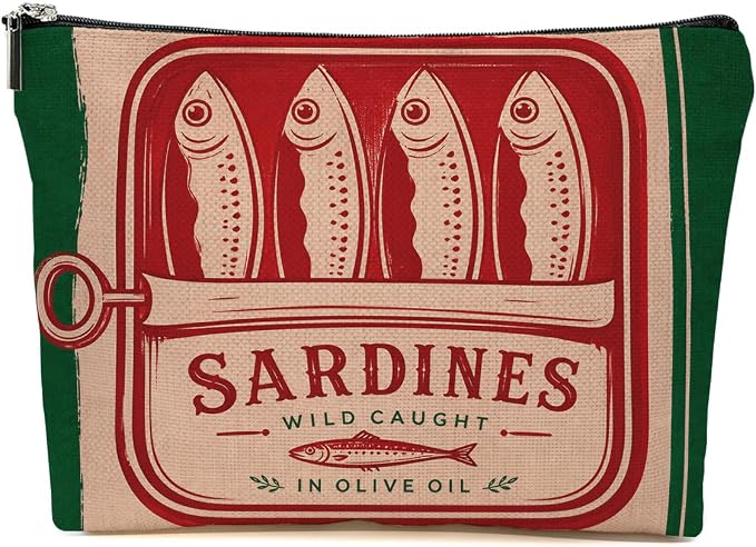 JIUWEIHU Vintage Sardines Gifts Makeup Bag Canned Sardines Cosmetic Bag | Travel Toiletry Bags Fish Makeup Pouch Christmas Birthday Gifts for Women Mom Girls Sisters Friends Sardine Lovers