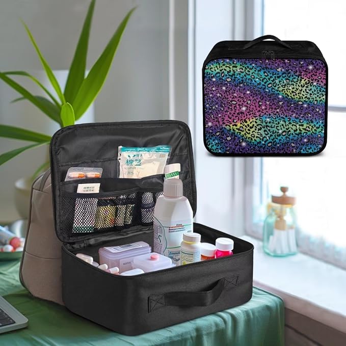 Rnyleeg First Aid Kit for Home Portable Medicine Organizer Bag First Aid Bag Empty Travel Medical Supplies Bag Color Leopard Print
