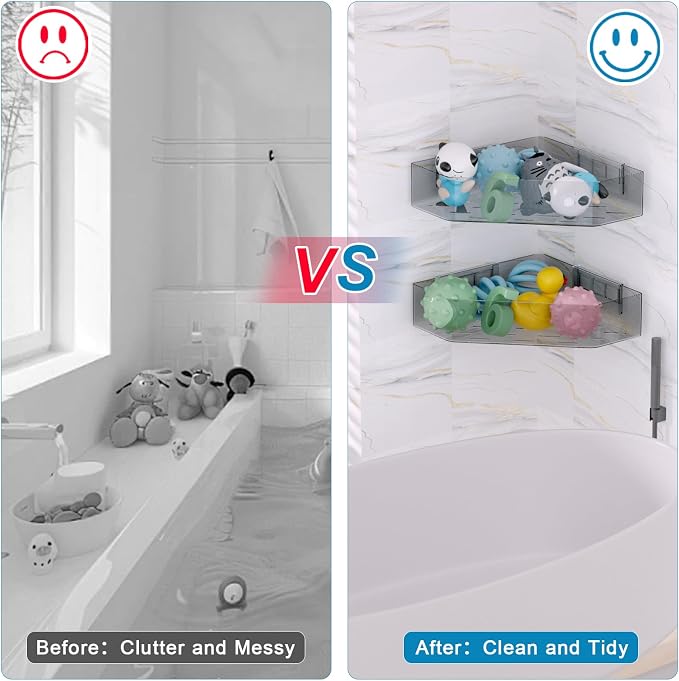 Corner Bathtub Toy Storage, 2-Pack Hanging Bath Toy Holder, Quick-Drying | Large Capacity Bath Toy Organizer Holder, Space-Saving for Bathroom & Kitchen, Storage for Kids Bath Toy, Shampoo(Grey)