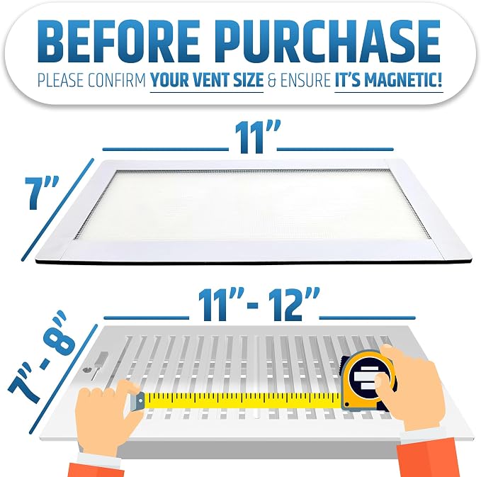 Powerful Magnetic Vent Screen Mesh Covers (3-Pack) that Will Never Move or Fall - for Floor, Wall & Ceiling Registers of Width 7" to 8", Length 11" to 12" - Super Strong Neodymium Magnets | White