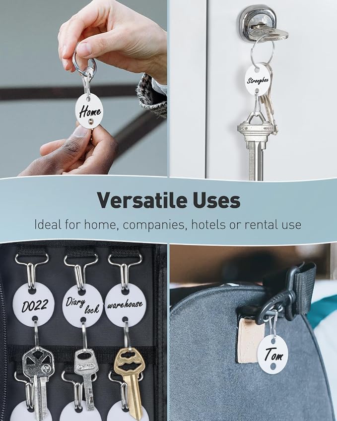 Uniclife 50 Pcs Key Tags 1 Inch Plastic Key Chain Tags with Metal Snap Hooks Double-Sided Writable White Tags Sturdy Key Item Identifiers for Home and Office (Pack of 4)