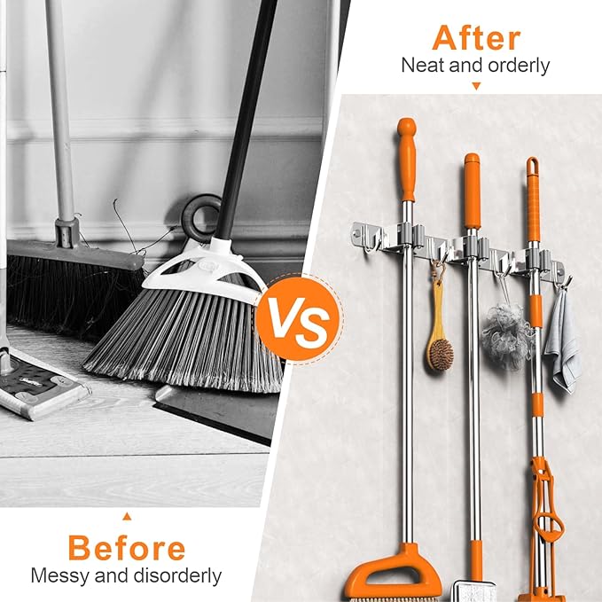 CUXIXA 2 Pack Mop and Broom Holder Wall Mount, Non-slip Broom Hanger, Heavy Duty Mop Broom Organizer for Kitchen Garden Garage Laundry Room Wall Decor Organization and Storage Silver 3R4H