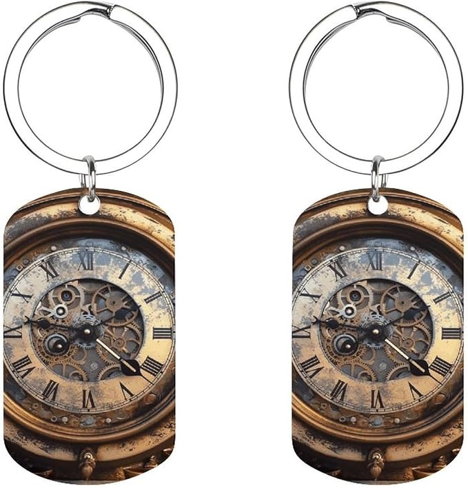 Lightweight Double-Sided Steampunk Clock Keychain with Key Ring | Stainless Steel Car Key Holder, Portable Travel Key Organizer, Pet Tag keyring Decoration for Bag Backpack Handbag Jewelry