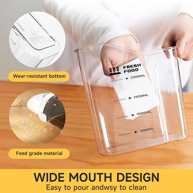 Rice Storage Container 5.5LBS-Airtight Food Storage Organizers BPA free Kitchen Storage Containers Material Suitable for Rice, Cereal, Flour,etc Pet Food Storage Container（4PC）