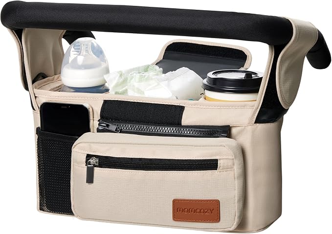 Momcozy Universal Stroller Organizer with Insulated Cup Holder | Detachable Phone Bag and Shoulder Strap, Fits for Uppababy, Baby Jogger, Britax, BOB, Umbrella, and Pet Strollers