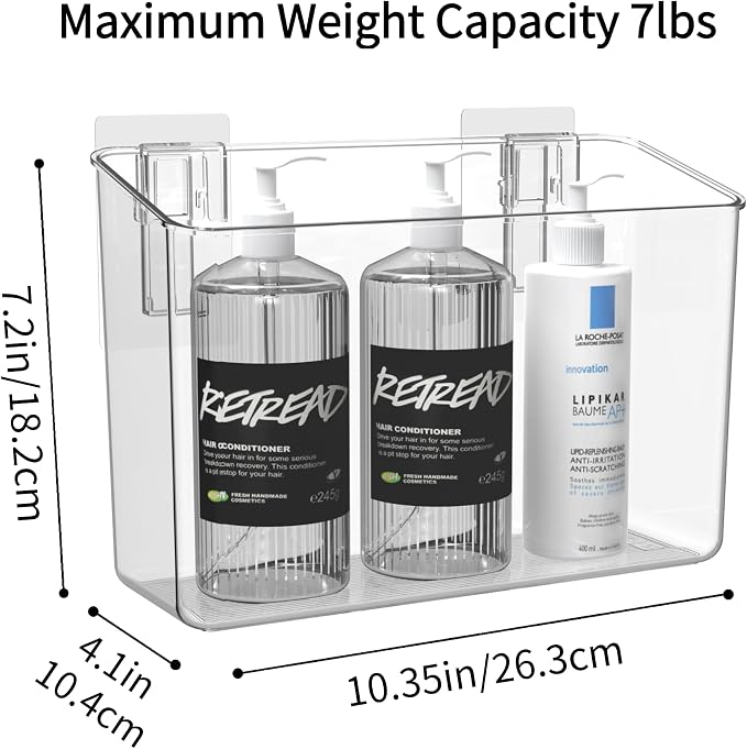 vacane Large Organizing Caddy with 2 Command Strips, Adhesive Wall Mounted Storage Organizer Bins 2 Set, 10 Lb