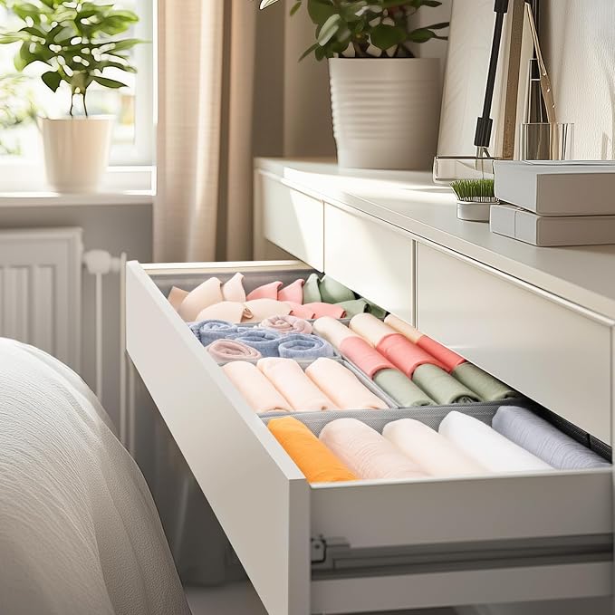Drawer Organizer Clothes, 21 Pack Dresser Organizer for Baby Clothes, Underwear, Sock- Foldable Closet Organization and Storage Dividers Bins for Nursery, Bedroom (Grey)