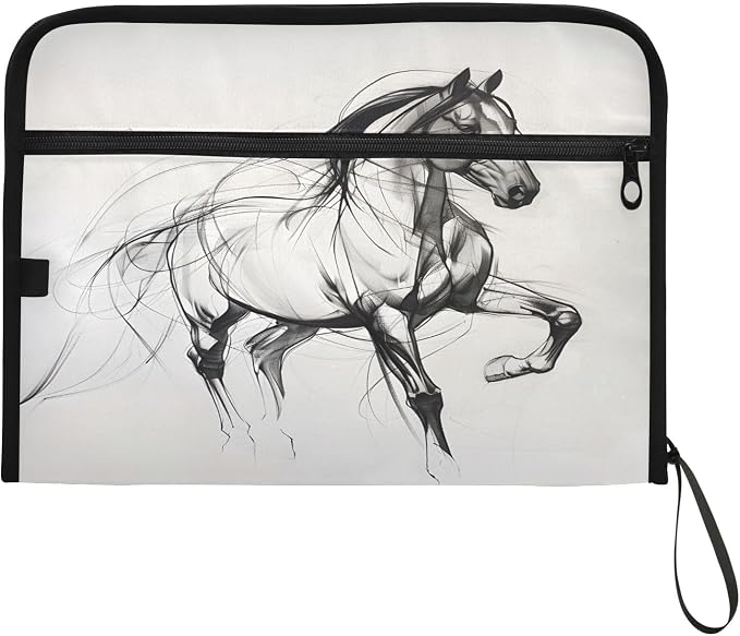 Horse Line 13 Pocket File Organizer Expanding File Folder with Front Pouch Portable Business File Storage Document Organizer Folder with Zipper