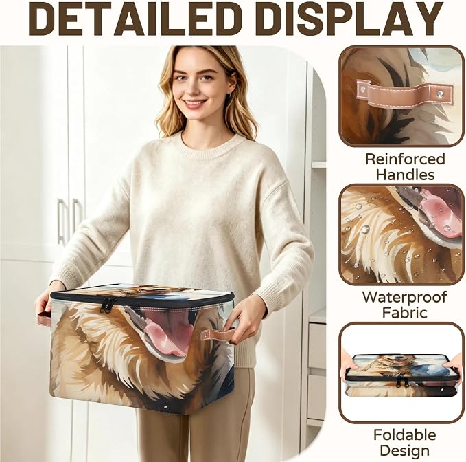 Dog Puppy Foldable Storage Bin with Lid Zipper | Closet Shelf Organizer, Boxes, Basket Containers for Home, Lidded Storage Cube for Bedroom, Waterproof, with Handles