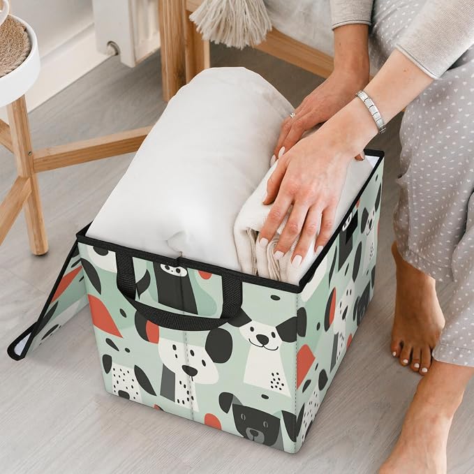 Funny Dog Storage Bins with Lids, Pet Puppy Foldable Storage Boxes with Carrying Handle Organizer Containers Baskets Cube for Home Bedroom Closet
