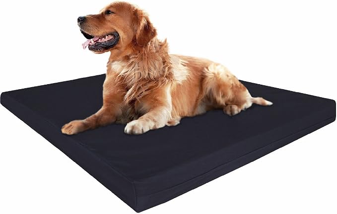 Dogbed4less XL Orthopedic Cool Foam Dog Bed, Durable Washable Black Canvas Cover, Waterproof Liner, and Extra Brown Microsuede Antislip Case, 47"X29"X4", Fits 48X30 Crate.