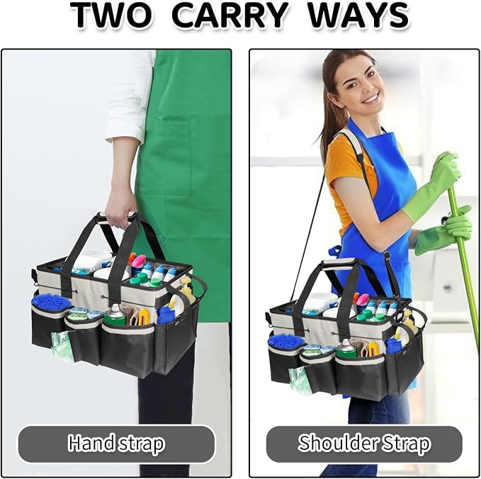 Boczif Cleaning Caddy Bag Wearable,Cleaning Caddy Supplies Organizer(White) | with Handle, Shoulder Straps & Detachable Divide, Cleaning Tool Organizers Tote Bag for Cleaners & Housekeepers