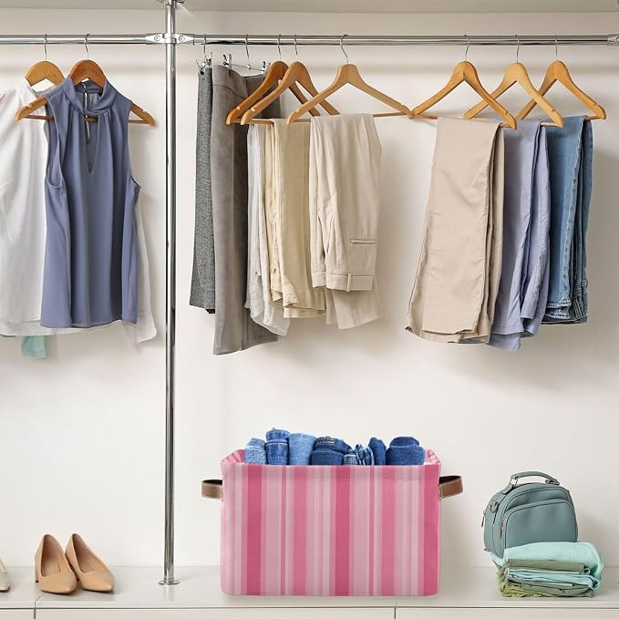 Kigai Storage Basket, Fabric Collapsible Closet Organizer Bin | Stripes Waterproof Foldable Canvas Basket with Handles for Shelves, Nursery, Closet, Bedroom & Bathroom