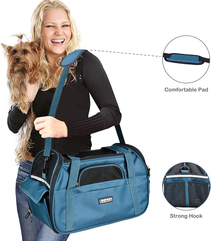 Jespet Airline Approved Soft-Sided Kennel Pet Carrier Travel Handbag | Lightweight, Foldable, Portable, Built-In Safety Leash, Luggage Sleeve, for Cats & Small Dogs, for Indoor & Outdoor