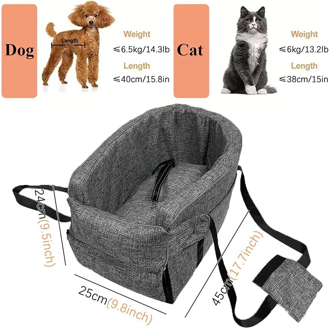 Car Center Console Pet Bed for Rolls-Royce Cullinan SUV 2018-2026 Portable Foldable Small Dog & Cat Carrier for Armrest with Safety Leash Side Pocket