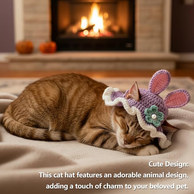 Cute Cat Hats Costume Suitable for 5 to16 lbs - Rabbit Kitten Hat Head Circumference 11" or Less Cat Hats for Cats only Pet Photography Outfits