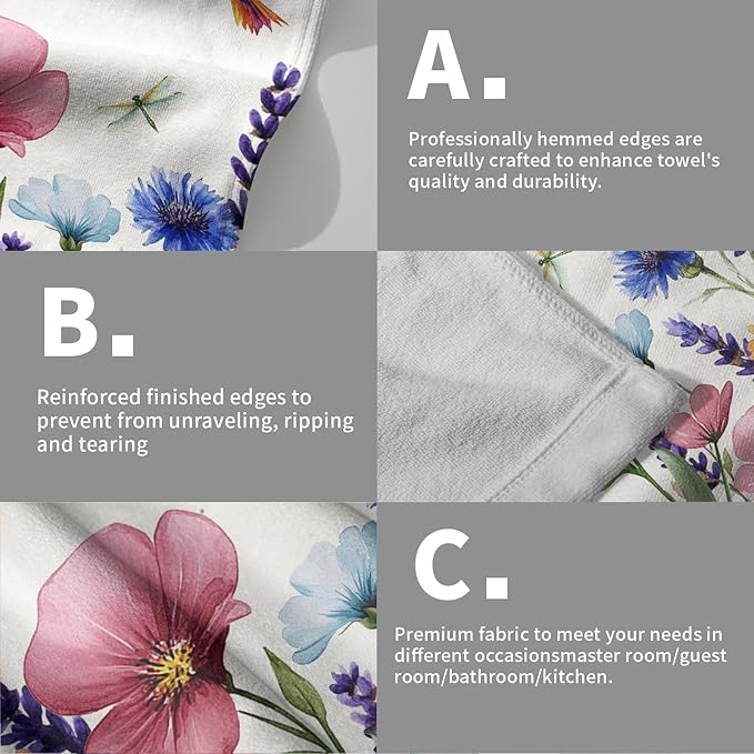 Giwawa Flower Hummingbird Hand Towels Set of 2 Floral Butterfly Soft Fingertip Towels Seasonal Kitchen Dish Towels for Bathroom Home Hotel Decor