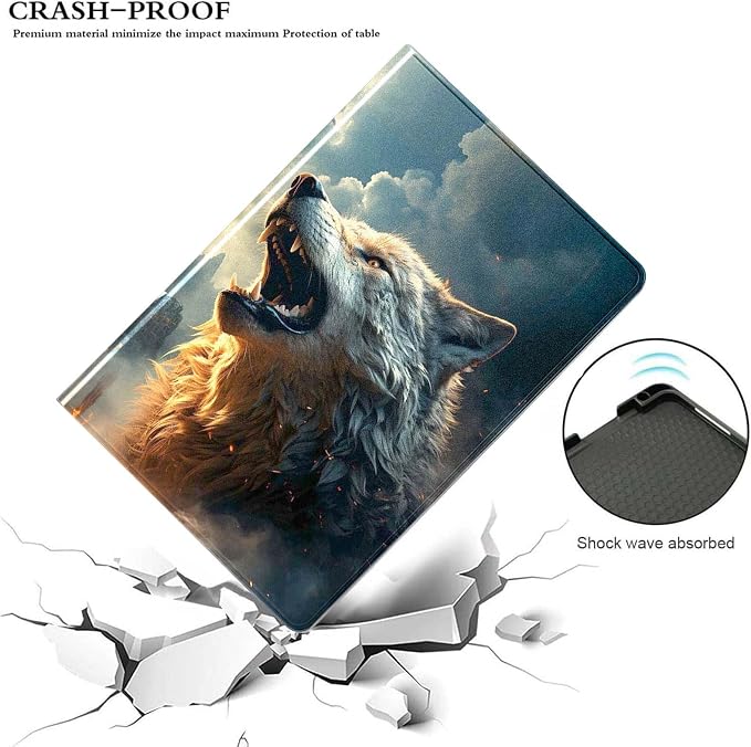 for Samsung Galaxy Tab S9 Plus/S9 FE Plus 5G 12.4 Inch 2023 Tablet Case,Premium Leather Folio Stand Auto Wake/Sleep,Multiple Viewing Stand,Wolf Roaring