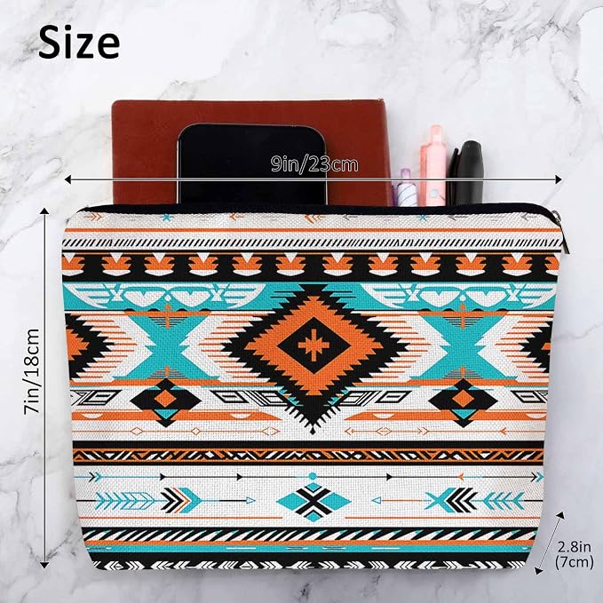 Aztec Cosmetic Bags For Women, Navajo Style Tribal Aztec Geometric Roomy Makeup Bag Toiletry Bag Accessories Organizer Storage Bags Makeup Pouch For Travel Business Gym Camping Bathroom