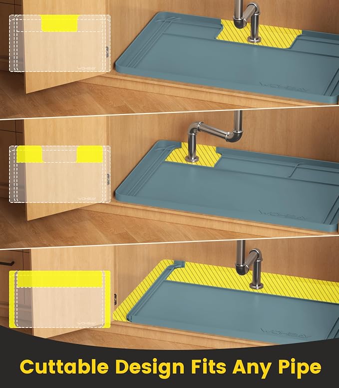 Under Sink Mats for Kitchen Waterproof 34"x22",Teal | Cut to Fit Design for Various Sizes, Leak-Proof Cabinet Protection,Durable Silicone Material,Versatile Home Use