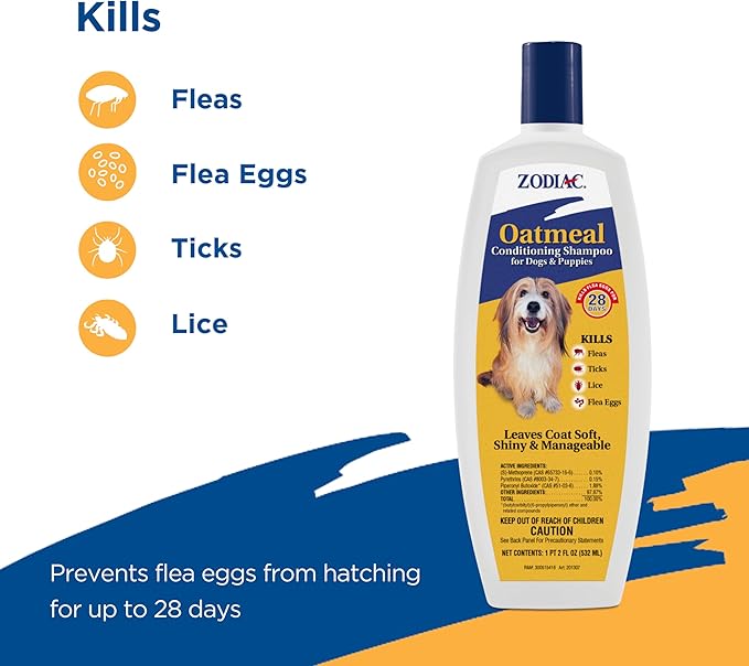 Zodiac Oatmeal Conditioning Shampoo for Dogs & Puppies 18 ounces, Small