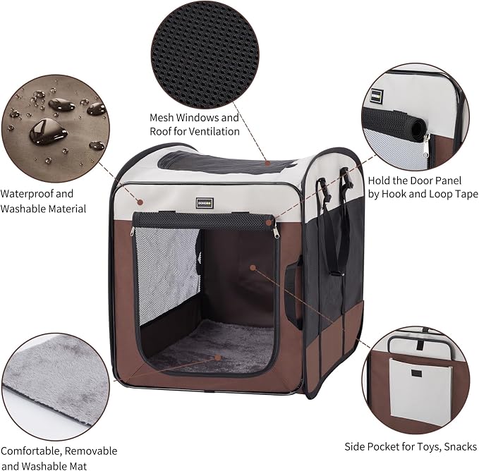 Dog Kennels and Crates for Medium Dogs, Portable Pop Up Indoor Pet Cage with Sturdy Wire Frame, Collapsible Travel Crate Soft Sided Cat Bag Escape Proof (Brown, 28.0" L x 18.0" W x 22.0" H)