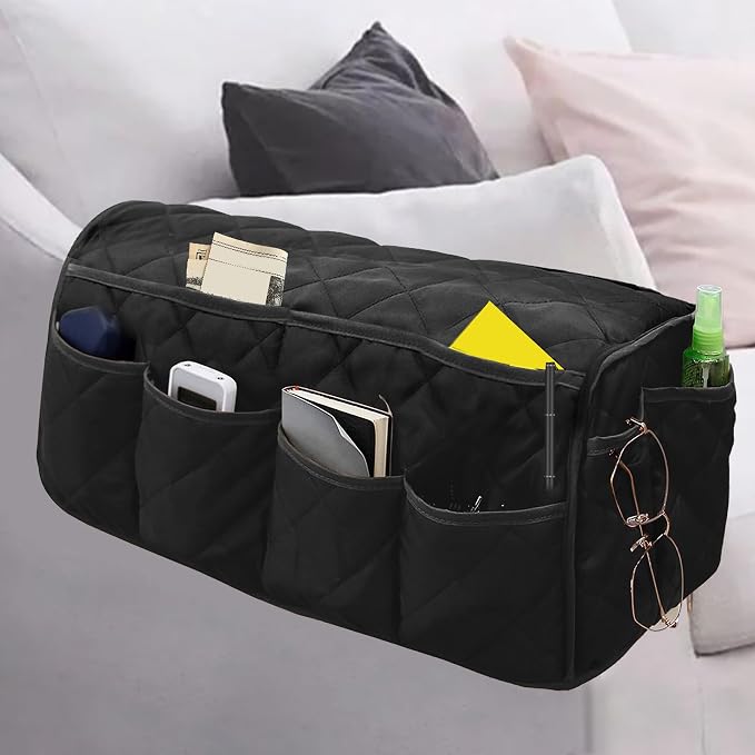 MEHIDFY Armchair Caddy, Waterproof Sofa Armrest Organizer, Non Slip Recliner Organizer, Remote Holder for Recline, Recliner Caddy with 14 Pockets Storage for TV Remote, Phone, Magazine (Black)
