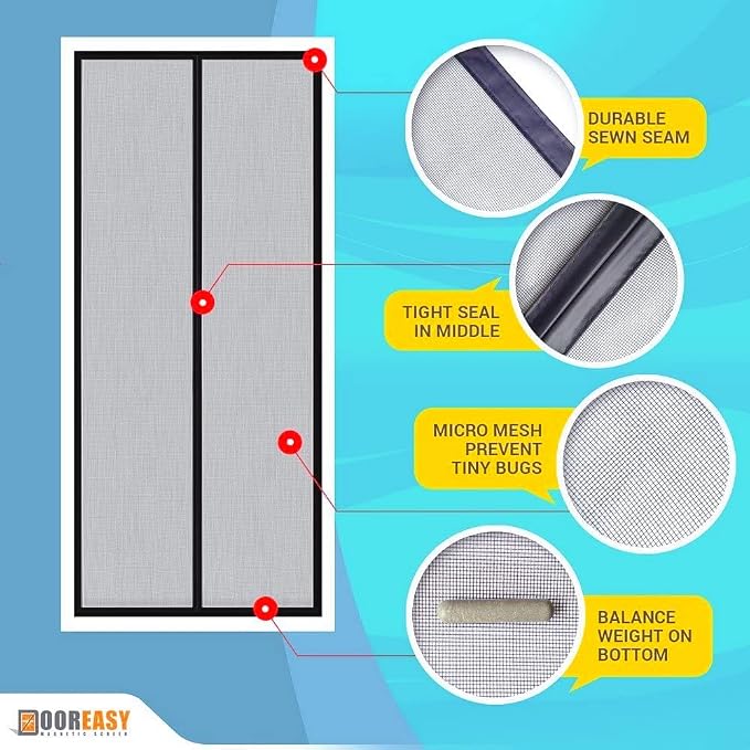 DOOREASY Magnetic Screen Door Size 38" x 83", Heavy Duty Mesh Net Closure with Magnets, Reinforced Polyester Full Frame Door Curtain, Fit Door Size 36 x 82 inch