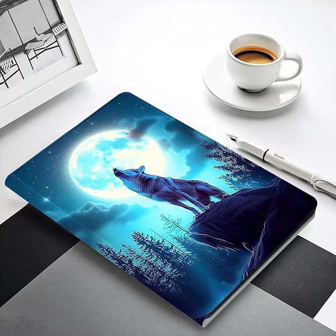 for Samsung Galaxy Tab A 8.4 Tablet Case SM-T307,Premium Leather Folio Stand Auto Wake/Sleep,Multiple Viewing Stand,Wolf Moon Night