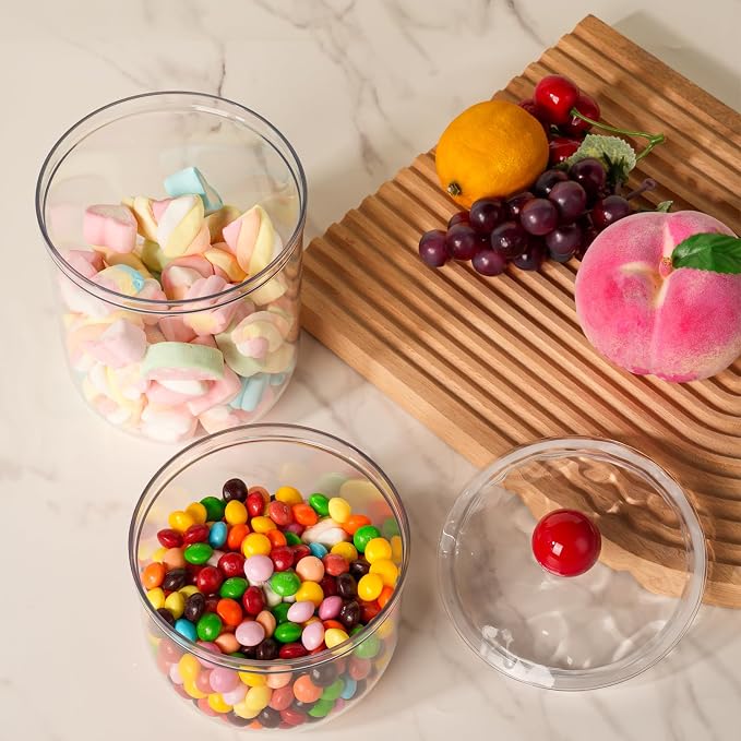2 Pack Candy Jars with Lids - 47 & 30 OZ Clear Plastic Cookie Storage Containers Airtight Apothecary Canisters for Kitchen Home Decorative Pantry Office Party Organize Sugar Tea Coffee Snacks