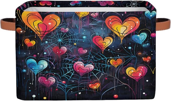 Storage Baskets for Shelves, Fabric Storage Cubes Closet Organizers and Storage Bins with Handles Home Organization, 15x11x9.5 inch(Fluorescent Spider Web Love)