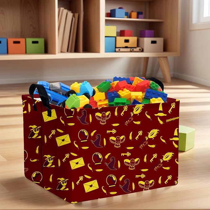 Kid Rectangle Magic Decor Basket Nursery Baby Gift Basket Feather Hat Book Broomstick Toy Storage Bin (Retro Brown)