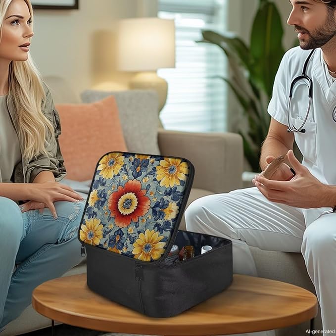 Emergency Kit Bag First Aid Cross Symbol Empty First Aid Bag for Workplace Church and Home Preparedness Built with Abrasion-Resistant Fabric Floral