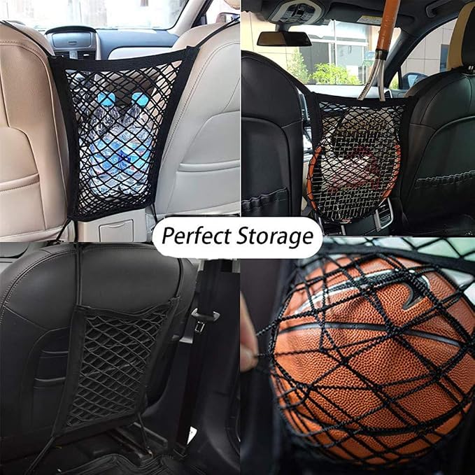 DYKESON Pet Barrier Dog Car Net Barrier with Auto Safety Mesh Organizer Baby Stretchable Storage Bag Universal for Cars, SUVs -Easy Install,Safer to Drive with Pets and Children, 2 Layer | Upgraded Pet Barrier With Stretchable Storage Bag Pouch，Auto Ba...