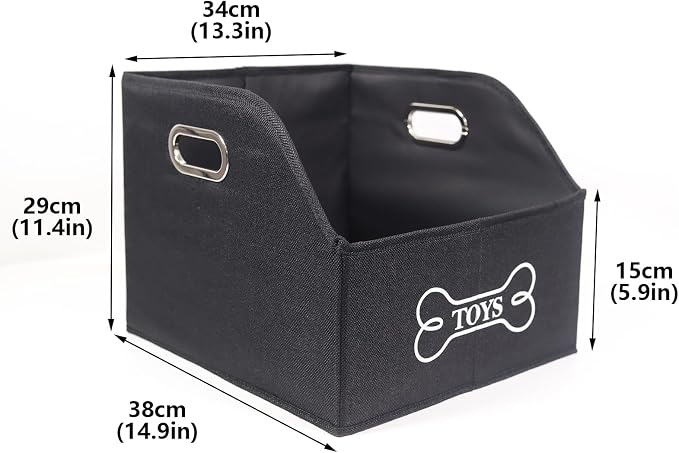 Large Dog Toy Storage Bin, Foldable Trapezoid Box with Handles | Canvas Fabric,Large Capacity, for Pet Supplies,Pet Toy Organizer Basket, Sturdy Metal Handles ,Easy Carry pet storage-Black
