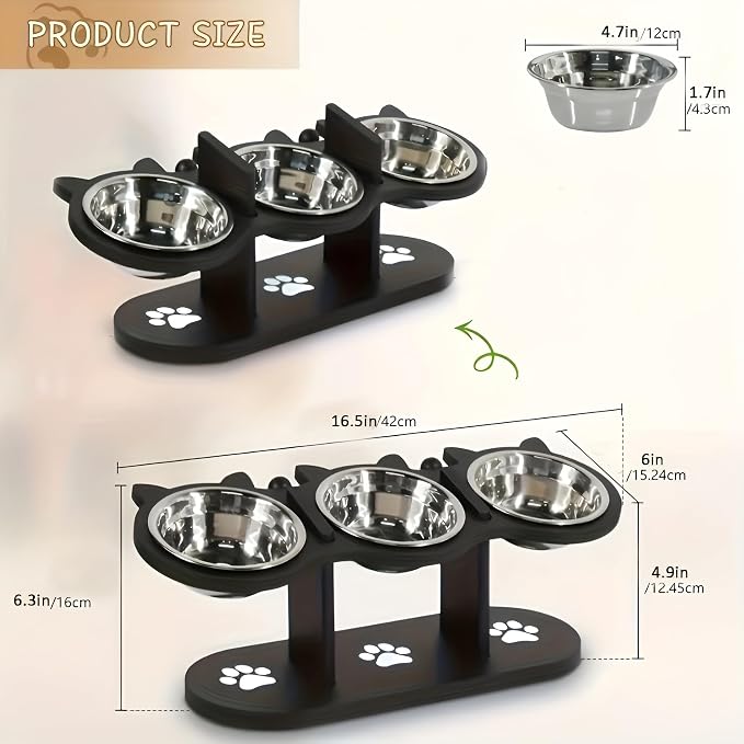 2026 Raised Cat Bowls for Indoor Cats,15° Tilt Raised Pet Feeding Bowl Stand - Adjustable Height Dog and Cat Bowl Holder with 3 Stainless Steel Bowls -Elevated Feeder for Indoor Pets