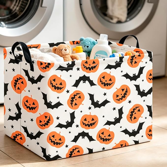 CLOCOR Rectangular Storage Basket Empty,Gift Basket,Waterproof Storage Bin with Handles,Room Decor(Black Star Halloween)