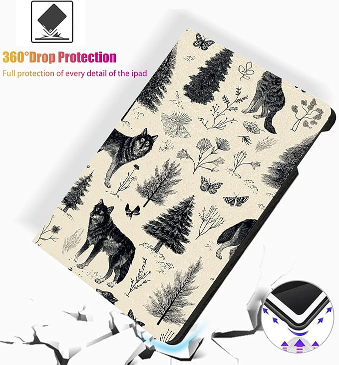 for Microsoft Surface Pro 11/10/9-13" 2024/2022 Tablet Case,Auto Wake/Sleep,Adjustable Stand Protective Cover - Wolf Pattern