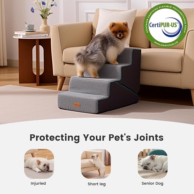 Gardner Pet Dog Stairs for Small Dogs 18.5" H, Small 2 in 1 Transformable 4-Step Pet Stairs and Dog ramp, Steps for Couch with Durable Non-Slip Waterproof Fabric Cover and Soft Foam, Grey