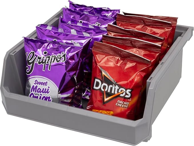 Extra Large Stackable Plastic Storage Bins, 4-Pack, Grey | Open-Front Stackable Bins For Garage, Pantry, Closet & Office, 14,8"L X 16,5"W X 7"H, Nests When Empty, Durable Plastic,