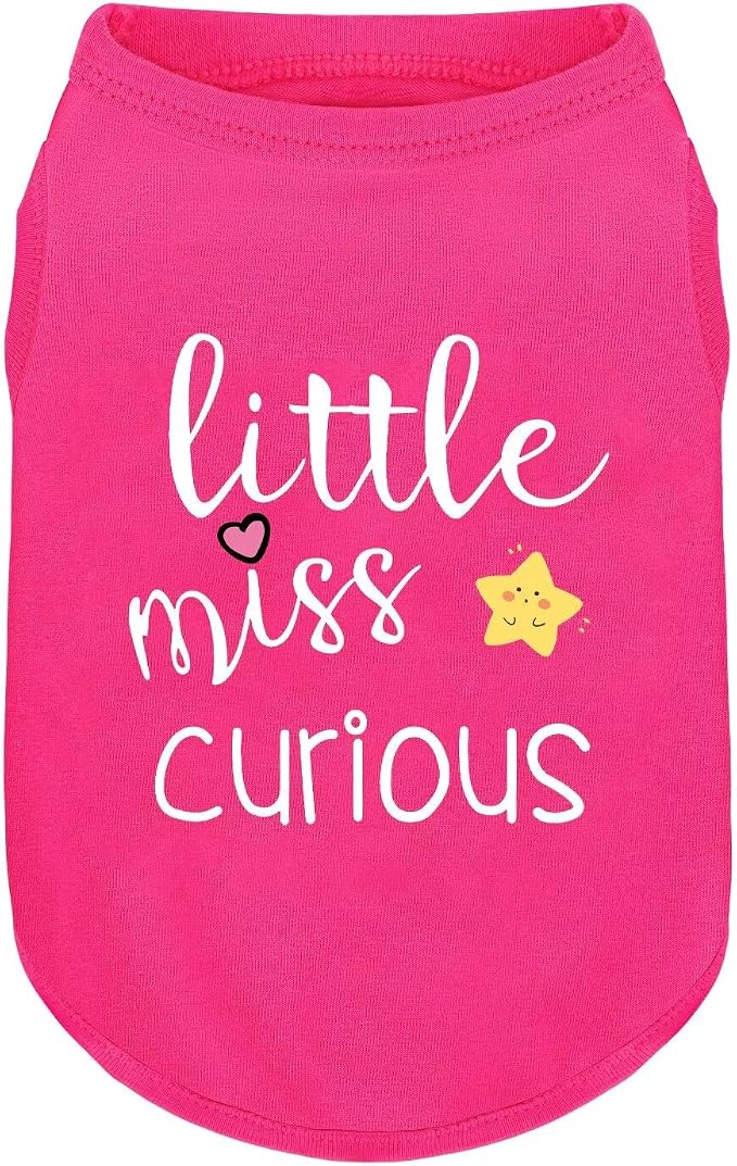 Pink Cotton Dog Shirt with 'Little Miss Curious' Print, Soft & Breathable Pet Apparel for Small to Large Dogs, All-Season Sleeveless Vest, Cute and Comfortable Dog Outfit.Pink Star L