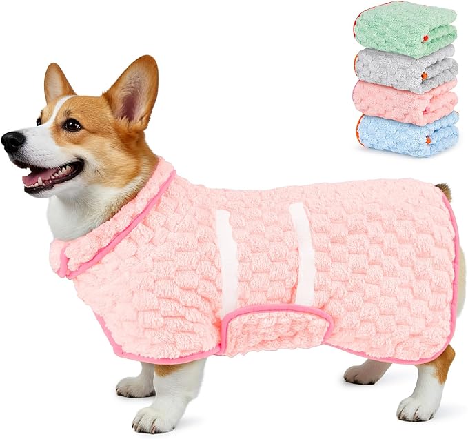 Glittme Dog Bathrobe for Drying Dogs, Super Absorbent Fleece Dog Towel Robe, Adjustable Dry Coat for Large Medium Small Dogs, Warm Pet Drying Vest for After Bath, Swimming, Muddy Walks & Car Travel