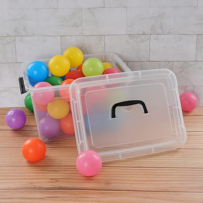 Saedy 12 Quart & 6 Quart Latching Storage Container Box with Handle, 2 Pack | Plastic, Clear Lidded Bin