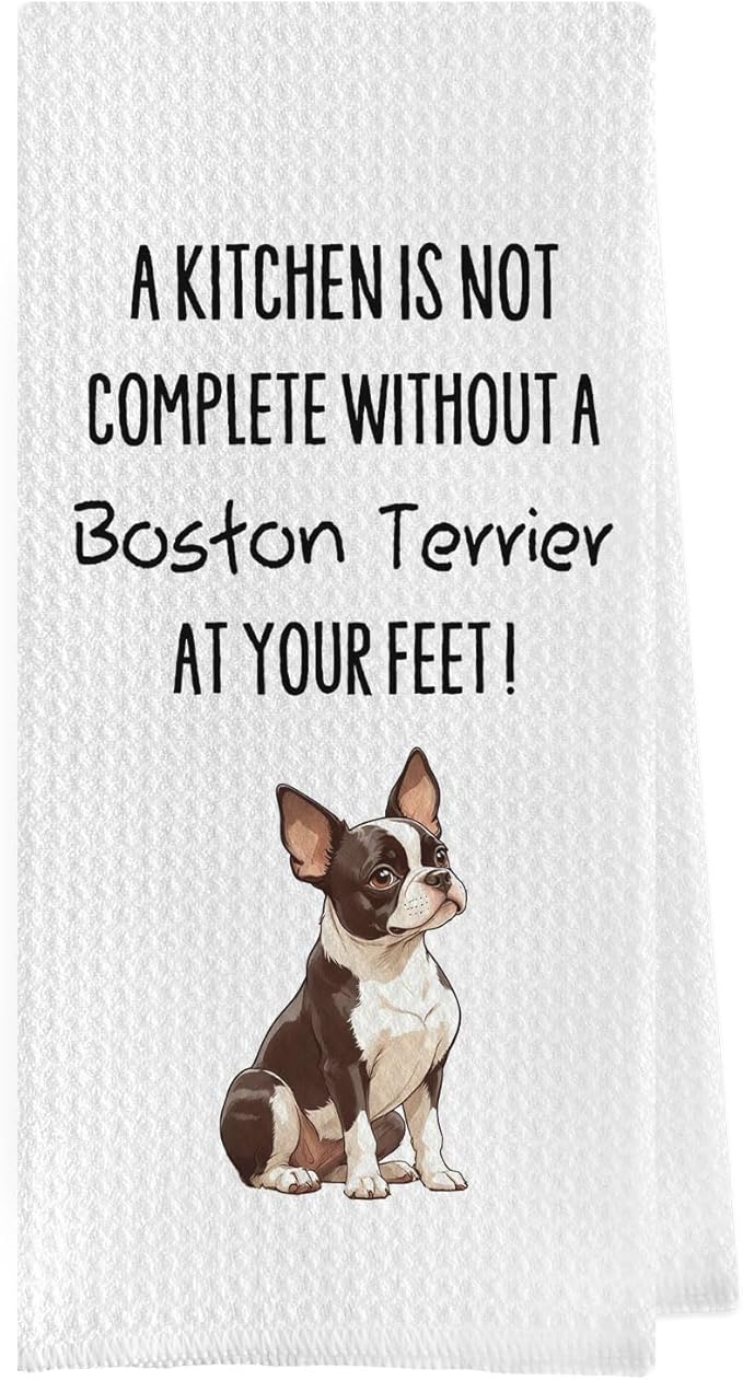 Boston Terrier Dish Towels - Funny Boston Terrier Gifts Decorative Waffle Weave Kitchen Towels, Dog Lover Hand Tea Towel (16×24 Inches)