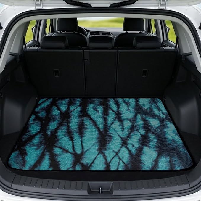 Howilath Heavy Duty Car Trunk Mat Non-Slip & Dustproof Teal Tie Dye Rear Trunk Protection with Anti-Slip Backing Auto Interior Accessory