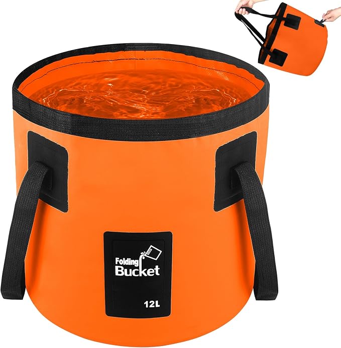 Collapsible Bucket with Handle, 3.2 Gallon Foldable Car Wash Bucket Cleaning Bucket for Fishing, Camping, Gardening, Storage, Portable Wash Basin for RV Household Essentials & Outdoor Supplies