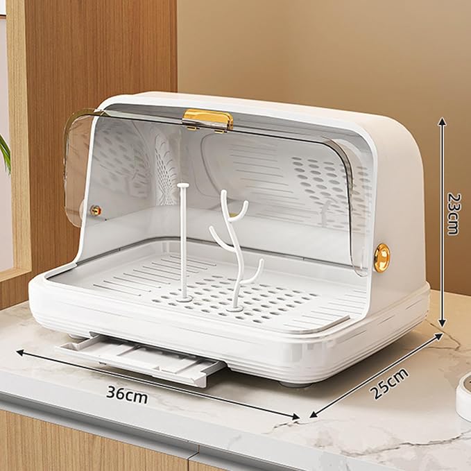 kowaku Rack Rack with Cover Organizer Storage Box Dish Drainer Portable Cabinet Organizer View Easy to Clean for Food, White Medium